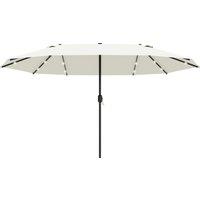 Outsunny Waterproof 4.4m Double-Sided Sun Umbrella Garden Parasol Patio Sun Shade Outdoor with LED Solar Light Cream White Aosom UK