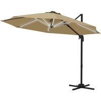 Outsunny Waterproof 3(m) Adjustable Cantilever Parasol with Base, Solar LED Lights, Khaki Aosom UK