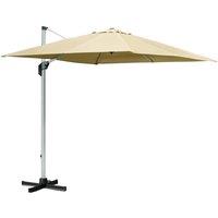 Outsunny 3 x 3(m) Cantilever Roma Parasol with Aluminum Frame Crank & Tilt, 360Rotating Garden Umbrella 250g Polyester SunShade with CrossBase Beige