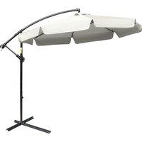 Outsunny Cantilever Umbrella, 2.7m Banana Parasol with Crank Handle and Cross Base, Outdoor Hanging Sun Shade, Cream White