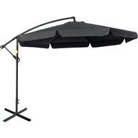 Outsunny Waterproof 2.7m Banana Parasol Cantilever Umbrella with Crank Handle and Cross Base for Outdoor, Hanging Sun Shade, Black Aosom UK