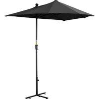 Outsunny 2m Half Parasol Market Umbrella Garden Balcony Parasol with Crank Handle, Base, Double-Sided Canopy, Black