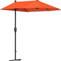 Outsunny 2m Half Parasol Market Umbrella Garden Balcony Parasol with Crank Handle, Cross Base, Double-Sided Canopy, Orange
