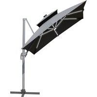 Outsunny Waterproof 3m Cantilever Parasol, Outdoor Offset Patio Umbrella, Solar LED Lighted Hanging Sun Shade Canopy w/ Tilt & Crank Handle Aosom UK