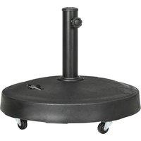 Outsunny Resin Parasol Base: Wheeled Wonder for Outdoor Umbrellas, Retractable Handles, Fits 38-48mm Poles, Jet Black