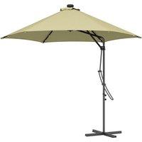 Outsunny Waterproof 3(m) Garden Parasol Cantilever Umbrella with Solar LED, Cross Base and Waterproof Cover, Beige Aosom UK