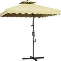 Outsunny 2.5m Square Double Top Garden Parasol Cantilever Umbrella with Ruffles, Beige