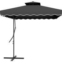 Outsunny 2.5m Cantilever Parasol with Easy Lever, Square Double Top Garden Parasol Umbrella with Ruffles and Cross Base, Overhanging Outdoor Sun Shades, Black