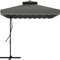 Outsunny 2.5m Square Double Top Garden Parasol Cantilever Umbrella with Ruffles, Dark Grey
