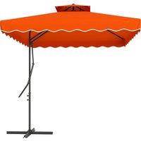 Outsunny 2.5m Cantilever Parasol with Easy Lever, Square Double Top Garden Parasol Umbrella with Ruffles and Cross Base, Overhanging Outdoor Sun Shades, Orange