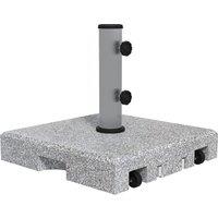 Outsunny Granite Parasol Base, 28kg Heavy Duty Square Umbrella Stand with Wheels, Retractable Handle, Stainless Steel Tube, Grey