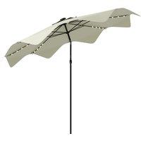 Outsunny Solar Patio Umbrella with LED and Tilt, Outdoor Market Table Umbrella Parasol with Crank, 3 x 3 (m), Cream White