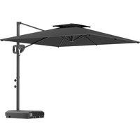 Outsunny Cantilever Parasol with Weighted Base Double Top Garden Parasol Square Hanging Patio Umbrella with Crank Tilt Dark Grey
