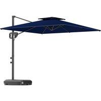 Outsunny Cantilever Parasol with Weighted Base Double Top Garden Parasol Square Hanging Patio Umbrella with Crank Tilt Dark Blue
