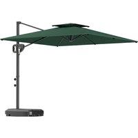 Outsunny Cantilever Parasol with Weighted Base Double Top Garden Parasol Square Hanging Patio Umbrella with Crank Tilt Dark Green