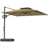 Outsunny Cantilever Parasol with Weighted Base Double Top Garden Parasol Square Hanging Patio Umbrella with Crank Tilt Khaki