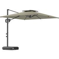 Outsunny Cantilever Parasol with Weighted Base Double Top Garden Parasol Square Hanging Patio Umbrella with Crank Tilt Light Grey