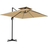 Outsunny 2.5m Cantilever Parasol with Solar Powered LED Lights, 360 Rotation, Tilt Adjustment, Crank Handle, Khaki