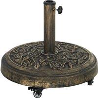 Outsunny Parasol Base, Umbrella Base with Wheels Cast Iron Effect, for Umbrella, Canopy, Weather Resistant, Bronze Tone