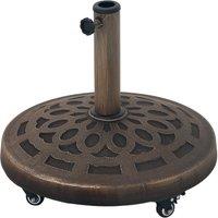 Outsunny 21kg Resin Garden Parasol Base with Wheels, Round Umbrella Stand for 34, 38, 48 mm Umbrella Poles for Deck Poolside, Bronze Tone