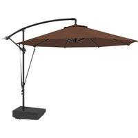 Outsunny 3(m) Garden Cantilever Parasol with Fillable Base, Wind Protection Strap, Cover, Round Banana Hanging Umbrella with Crank Handle and Tilt, Patio Umbrella for Outdoor Sun Shade, UPF50+, Brown