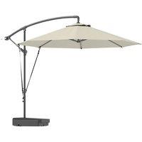 Outsunny 3(m) Garden Cantilever Parasol with Fillable Base, Wind Protection Strap, Cover, Round Banana Hanging Umbrella with Crank Handle and Tilt, Patio Umbrella for Outdoor Sun Shade, UPF50+, Cream