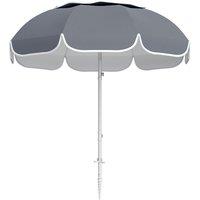 Outsunny Beach Umbrella Portable with Sand Anchor, Carry Bag, Adjustable Height & Tilt, UPF50+ UV Protection, Grey