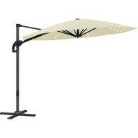 Outsunny 3(m) Cantilever Garden Parasol with Solar Powered Lights, Crank Handle & Cross Base, UPF 50+, 360 Rotation, Cream