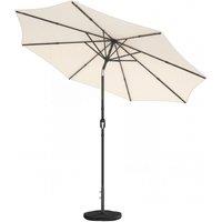 Outsunny 2.7 m Garden Parasol Umbrella with Cross Base and Sandbag, Retractable Ribs, Outdoor Table Market Umbrella, Cream White