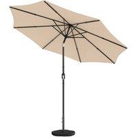 Outsunny 2.7 m Garden Parasol Umbrella with Cross Base and Sandbag, Retractable Ribs, Outdoor Table Market Umbrella, Khaki