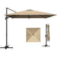 Outsunny 3 x 3 m Cantilever Parasol, Square Patio Umbrella with Crank Handle, Cross Base, Tilt, 360 Rotation, Khaki