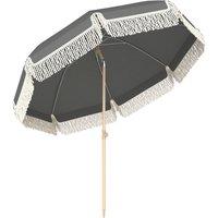 Outsunny 1.7 m Beach Umbrella with Sand Anchor, 30 Tilting Fringed Beach Garden Parasol with Adjustable Height, Grey