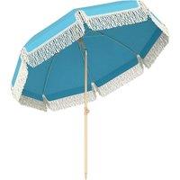 Outsunny 1.7 m Beach Umbrella with Sand Anchor, 30 Tilting Fringed Beach Garden Parasol with Adjustable Height, Grey