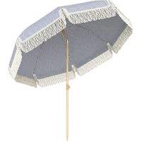 Outsunny 1.7 m Beach Umbrella with Sand Anchor, 30 Tilting Fringed Beach Garden Parasol with Adjustable Height, Blue
