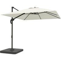 Outsunny 2.4 x 2.4m Cantilever Parasol with Umbrella Weights, UPF50+ Offset Outdoor Umbrella w/ Easy Tilt Adjustment, Cream White