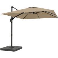 Outsunny 2.4 x 2.4 m Cantilever Parasol with Umbrella Weights, UPF50+ Offset Outdoor Umbrella w/ Easy Tilt Adjustment, Khaki