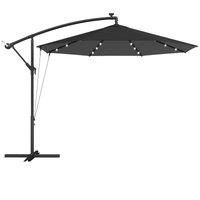 Outsunny 3 m Cantilever Parasol with Solar LED Lights Garden Umbrella with Cross Base, Black