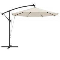 Outsunny 3 m Cantilever Parasol with Solar LED Lights Garden Umbrella with Cross Base, Cream White