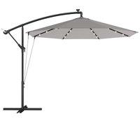 Outsunny 3 m Cantilever Parasol with Solar LED Lights Garden Umbrella with Cross Base, Light Grey