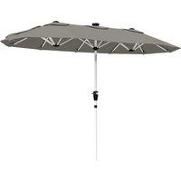 Outsunny 3 m Double-Sided Garden Parasol with LED Solar Lights, Outdoor Extra Large Sun Umbrella with Crank Handle, Grey