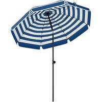 Outsunny 1.8 m Beach Umbrella Parasol with Sand Anchor, Portable 30 Tilting Patio Sun Shade with Adjustable Height, Blue/White