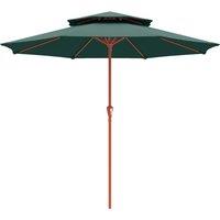 Outsunny 2.7 m Garden Parasol with Double Top Outdoor Market Table Umbrella with Crank System, Green