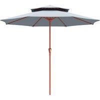 Outsunny 2.7 m Garden Parasol with Double Top Outdoor Market Table Umbrella with Crank System, Light Grey