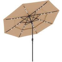Outsunny 2.8 m Garden Parasol Umbrella with LED Solar Light, Parasol Cover, 3 Tier Outdoor Table Market Patio Umbrella, Khaki