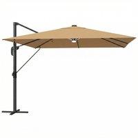 Outsunny 3 x 3 m Garden Cantilever Parasol with Light, Cover, Overhanging Umbrella w/ Wind Protection, 360 Rotation, Khaki