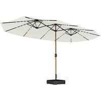Outsunny Double Sided Garden Parasol with Base Included & 48 Solar LED Lights Patio Umbrella Crank Handle 4.6m Cream White