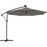 Outsunny 3 m Garden Cantilever Parasol with LED Solar Light, Round Overhanging Umbrella with 360 Rotation, Cover, Grey