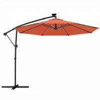 Outsunny 3 m Garden Cantilever Parasol with LED Solar Light, Round Overhanging Umbrella with 360 Rotation, Cover, Orange