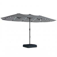 Outsunny Patio Umbrella Double-Sided Outdoor Umbrella with Solar Lights Base, Grey