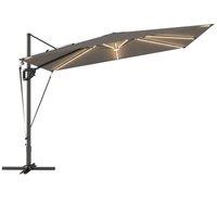 Outsunny 3 x 3 m Garden Cantilever Parasol w/ Light, Cover, UPF50+ Patio Umbrella w/ Wind Protection, 360 Rotation, Dark Grey